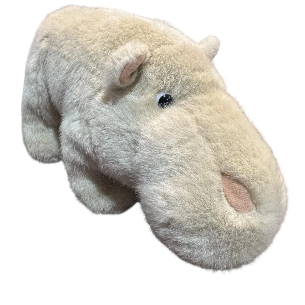 Vintage FLOMO Plush Hippo — 11” Cream Tan Stuffed‎ Animal with Original Tags